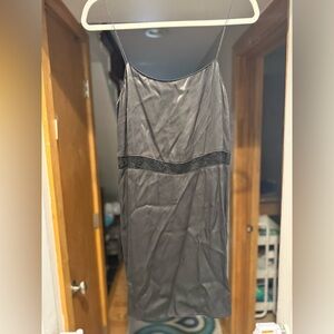 NWT Zara slinky Charcoal Slip Dress with Lace Detail under bust